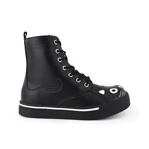 Image of TUK Women’s Kitty Combat Boot – Black Vegan Leather Lace-Up Sneaker Boot with Cat Toe Design
