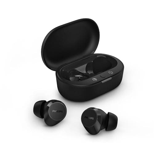 Image of Philips TAT1209BK Wireless Bluetooth Earbuds - Small Earbuds, Great Value, Natural Sound with Dynamic Bass, Clear Calls and Pocket Size Charging Case - Black