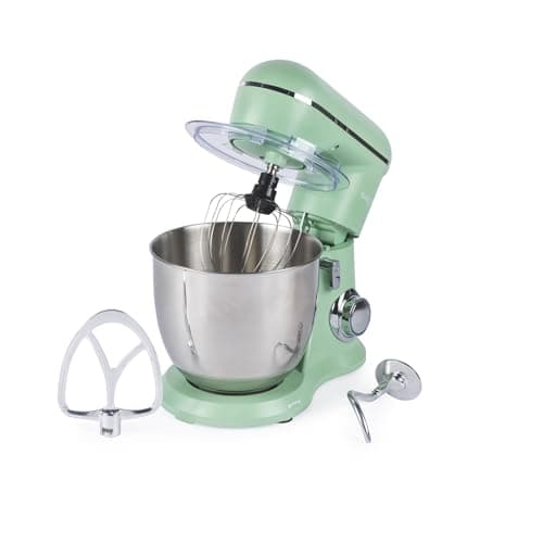 Image of Salter British Bakes Stand Mixer – 5L Food Mixer for Baking, 1300W, 10 Speeds, Easy Control Dial, Removeable Splash Guard, Mint Green Electric Kitchen Appliance with Whisk, Dough Hook and Beater