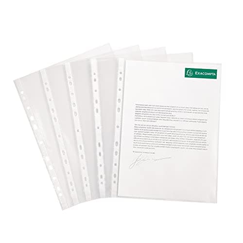Image of Exacompta - Ref 5900E - PP Document Punched Pockets - Suitable for A4 Documents, 0.1mm Polypropylene, Top Opening for Documents, Pre-Punched Left Tab - Clear (Pack of 100)