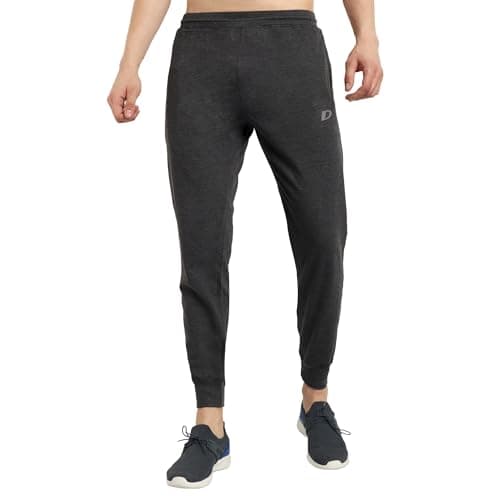 Image of DECISIVE Fitness Slim Fit Cotton Joggers for Mens with Zip Pockets Ideal for Gym Workout and Sports Ankle Length Sweatpants (M, Regular, Charcoal)