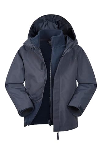 Image of Mountain Warehouse Fell Kids 3 in 1 Jacket - Water-Resistant Triclimate Raincoat, Detachable Inner Coat & Packaway Hood - Spring Summer, Walking, Hiking & Outdoors Navy Teen Size 13 Years