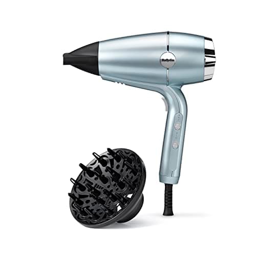 Image of BaByliss Hydro-Fusion Hair Dryer with Diffuser - Professional 2100W Ionic Blow Dryer for Frizz-Free Styling, Plasma Technology for Shine, Lightweight Design, 3 Heat & 2 Speed Settings, Blue, 5573U