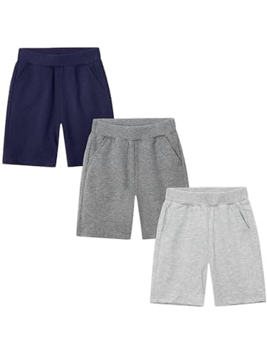 Image of CAMLAKEE Kids Summer Shorts Joggers Boys Jersey Short Trousers 3 Pack Lightweight Children Solid Bottoms Style 10 UK: 5-6 Years (manufacturers's Size: 130)