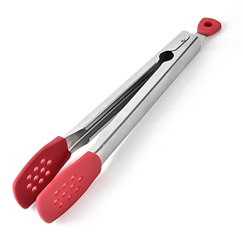 Image of EasefulLife Kitchen Tongs for Cooking - Stainless Steel Tongs Kitchen Silicone Tip and Silicone Tongs for Air Fryer BBQ Serving Food Salad Pasta Spaghetti - 30cm Red
