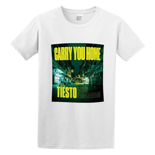 Image of JIUNIUXING Men's Vintage T-Shirt Tiesto Carry You Home Short Sleeve Round Neck Shirt for Men White L