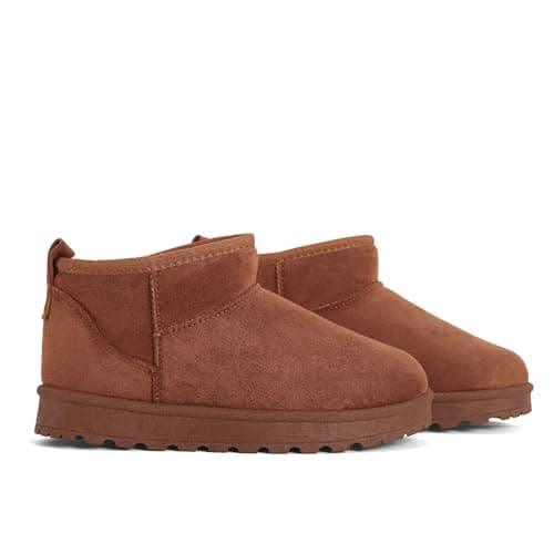 Image of Women’s Suede Ankle Boots – Classic Mini Snow Boots with Warm Lining, Lightweight & Non-Slip Sole for Winter Daily Wear (TAN, Adult, Women, 7, Numeric, UK Footwear Size System, Medium)