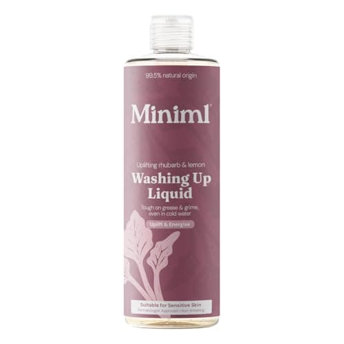 Image of Miniml Washing Up Liquid Rhubarb & Lemon 400ml – Plant Based Vegan Dish Soap, Biodegradable, Non-Toxic, Tough on Grease, Gentle on Hands