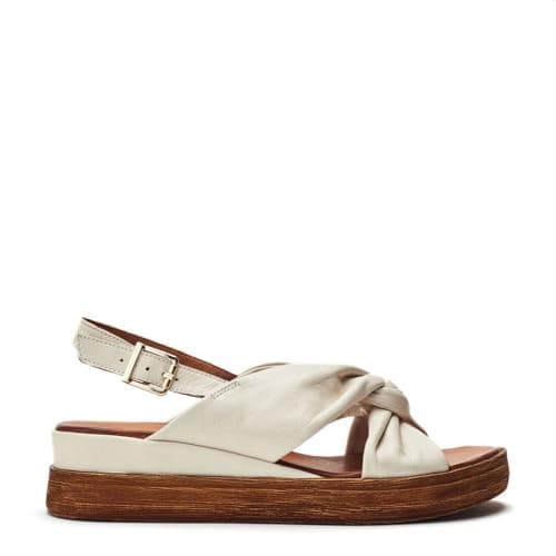 Image of Moda in Pelle Women's Kalmia Off White Leather Low Wedge Heeled Sandals 5