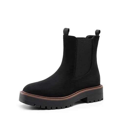 Image of DREAM PAIRS Women's Chelsea Ankle Boots Fashion Low Heel Lug Sole Platform Fall Booties Shoes,Size 5.5,Black-Suede,SDAB2412W