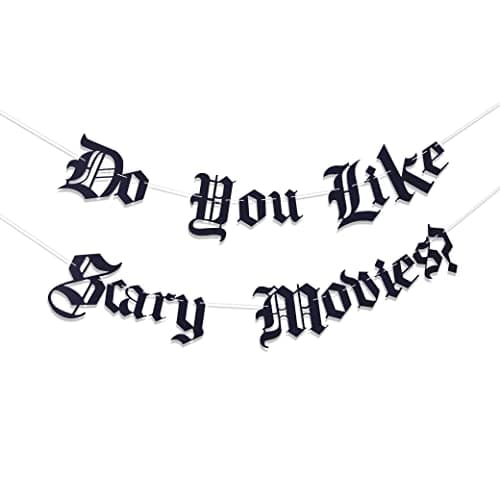 Image of Do You Like Scary Movies? Old English Goth Banner, Gothic Blackletter Garland, Horror Movie Night Decoration, Scream Party (Do You Like Scary Movies)