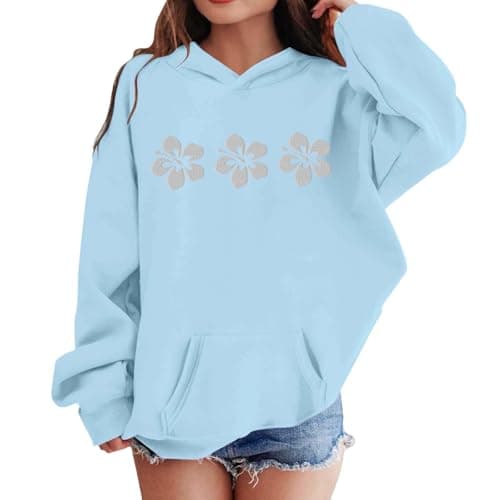 Image of Huihong Children's Sweatshirt Hoodie Kids Girls Floral Cute Graphic Winter Long Sleeved Tops Pullover Hoody for Girls Oversized School Comfy Casual Jogging Blouse 2-13 Years (Blue, 7-8 Years)