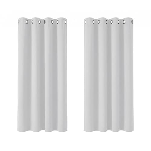 Image of Deconovo Super Soft Thermal Insulated Eyelet Room Darkening Curtains Hand Made Curtains for Bedroom 46 x 54 Inch 2 Panels Silver Grey