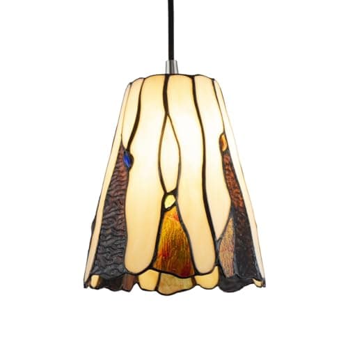 Image of Traditional Amber Stained Glass Tiffany Pendant Light Shade with Coloured Gems | 20cm x 17cm | 100% Handmade by Happy Homewares