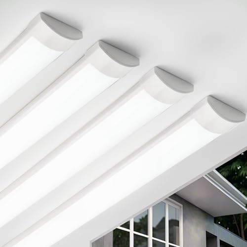 Image of Qsmile 4FT 4 Pack LED Batten Light, PC Body, 32W Cool White 6500K LED Tube Lights, 2500 Lumen, Easy to Install, Indoor, Office, Warehouse, Garage, Basement, Workshop