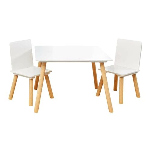 Image of Liberty House Toys Wooden Table and Two Chair Set for Children, Engineered Wood, White and Pine, H44 x W60 x D60cm