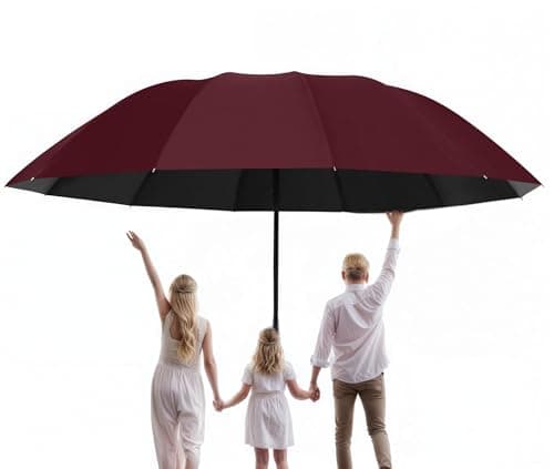 Image of Meichoon Upgrade Super Large Size Umbrella for 3-4 Person Enhanced 12 Rib Waterproof Windproof Lightweight Durable Auto Open/Close Sunshade UV Protection for Sunny & Rainy Days Travel Business Red