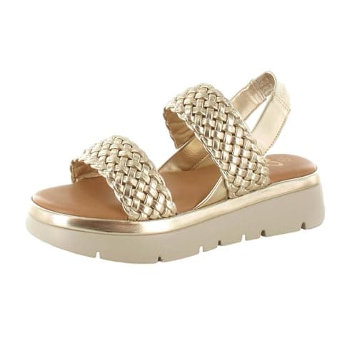 Image of ella Womens Chunky Sandals Strappy Comfort Padded Cleated Flatform Holiday Summer Shoes (Gold Woven, UK Footwear Size System, Adult, Women, Numeric, Medium, 5)