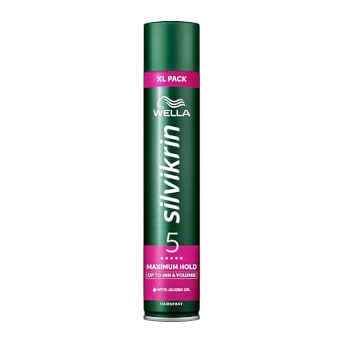 Image of Wella Silvikrin Maximum Hold Hairspray | For Lightweight Hair | Frizz Control Complex | Lightweight Formula with Jojoba Oil | Up To 48hrs Long-lasting Strong Hold | Non-sticky | UV Protection | 500 ml