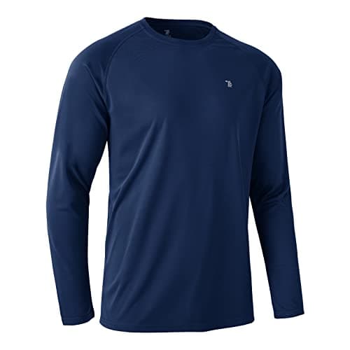 Image of Rdruko Mens Quick Dry Long Sleeve Tops Breathable Running Sport Gym T Shirts UV Sun Protection Hiking Fishing Shirt Navy Blue L