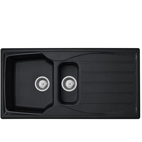 Image of Liquida CMP15BL 1.5 Bowl Reversible Black Kitchen Sink and Waste Kit