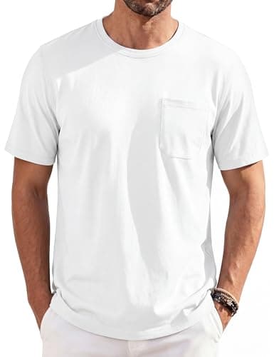 Image of TACVASEN White T Shirt Men Short Sleeved Crew Neck Shirts Casual Breathable UPF 50+ Sun Protection Cotton Tops White,M