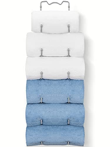 Image of Towel Rack Wall Mounted, 6 Tier Metal Towel Rail for Bathroom, Hanging Towel Storage Organiser, Vertical Towel Holder Wine Rack Yoga Shelf (Chrome)