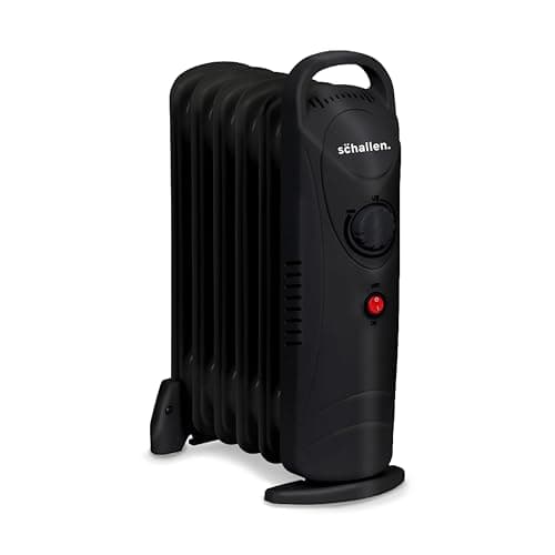 Image of Schallen 800W 6 Fins Black Portable Electric Slim Oil Filled Radiator Heater with Adjustable Temperature Thermostat, Modern Fast Home Heating (Black, 800W)