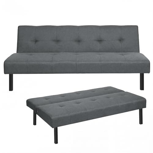 Image of Panana Modern 3 Seater Sofa Bed, Fabric Upholstered Sofa bed with Metal Legs,Futon Recliner Lounge for Living Room, Spare Room, Bedroom (Grey)