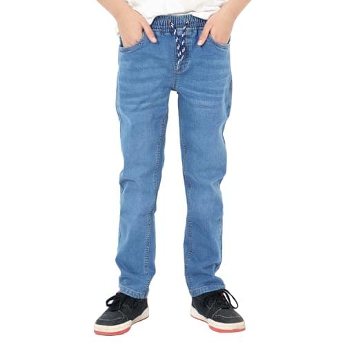 Image of NOROZE Casual Retro Denim Pants Tapered Leg Design Stretchable Jeans Joggers Sweatpants Style Trouser with Care InstructionsDrawstring Waist (UK, Age, 13 Years, Regular, Denim Jeans D-Blue)