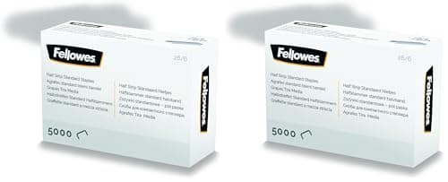 Image of Fellowes Staples 26/6mm for Half Strip Staplers – Box of 5000, 2 Pack – Silver