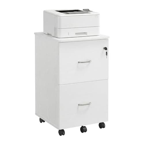 Image of VASAGLE Filing Cabinet with 2 Drawers, Lockable File Cabinet, Mobile Pedestal with Adjustable Hanging Rails, White LCD027W46