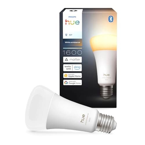 Image of Philips Hue Smart A67 LED Bulb, White Ambiance, E27 Base, 11.8W, Full Spectrum Light 1000K-20000K, 1600 Lumens, Dimmable Mood Lighting, Smart Lighting Works with Alexa, Google, and Apple Home, 1 Pack