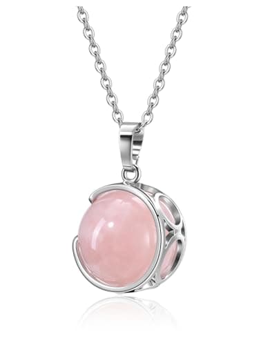 Image of Jovivi Natural Rose Quartz Crystal Healing Stone 18mm Rotatable Pink Gemstone Ball Pendant Necklace Women Reiki Spiritual Jewellery Gifts for Her Christmas Birthday