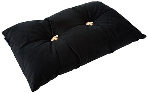 Image of Bumble Rectangular Bee Scatter Cushion - Black - Faux Velvet Look and Feel - Jewelled Metal Bee Buttons - Polyfilled - 100% Polyester - 30 x 50cm (12" x 20" inches) - Made by Riva Paoletti