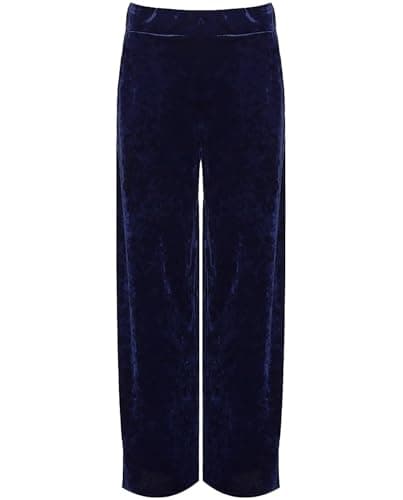 Image of REAL LIFE FASHION LTD Womens Plain Velour Velvet Elasticated Wide Leg Pocket Trouser Womens Palazzo Plain Casual Wear Stretched Trouser Pants Navy UK 16-18