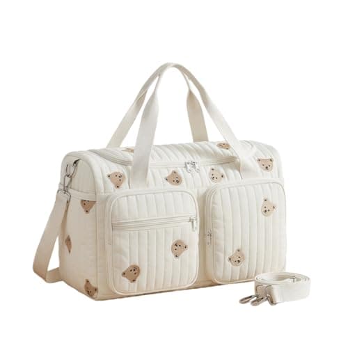 Image of Xygobla Large Baby Changing Bag & Hospital Maternity Bag, Cotton Mummy Nappy Tote with Embroidery, Lightweight & Large Capacity, Adjustable Shoulder Strap for Travel, Hospital Birth, Pram & Travel