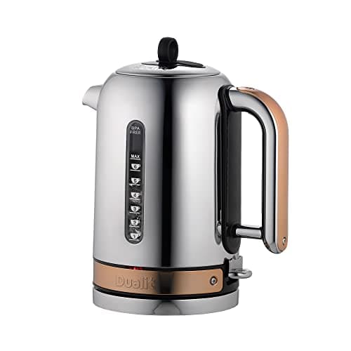 Image of Dualit Classic Kettle, Polished Stainless Steel with Copper Trim, Quiet boiling kettle, 90 Second Boil Time, 1.7 Litre Capacity, 3 KW, 72820