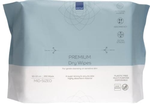 Image of ABENA Premium Dry Wipes | Pack of 200 | 20 x 18cm | Multifunctional Cleansing | For Easy & Effective Everyday Cleaning | Disposable Towels, Body Wipes, Facial Towels.