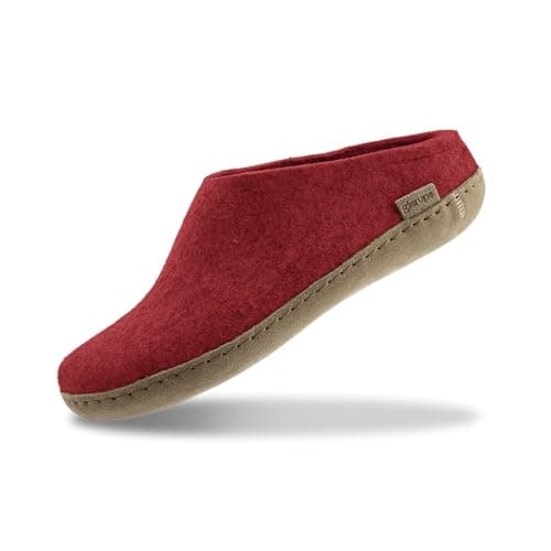 Image of GLERUPS Slip On Slippers Women and Men (Size 6) | Red Unisex Slip-on Wool Slippers with Leather Sole | Comfy Slippers Women Men | Cosy Gents and Ladies Slippers