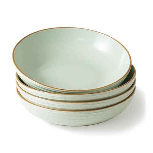 Image of Richmount Jupiter Stoneware Pasta Bowls Set of 4, Salad/Cereal/Soup Bowl 22cm 887ml, Classic Bowl for All Pasta Dishes, Microwave and Dishwasher Safe, Serving Bowls Set of 4, Light Green