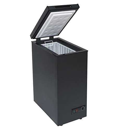 Image of SIA CHF60B Black Chest Freezer with Removable Wire Basket, 53L Slimline Compact Freestanding Freezer, 36cm Wide, Adjustable Temperature Control, E Rated, 2 Years Parts And Labour Guarantee