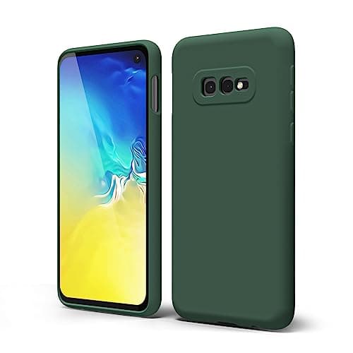 Image of oakxco for Samsung Galaxy S10e Phone Case Liquid Silicone Grip, Cute Thin Slim Soft Rubber TPU Plain Smooth Gel Cover for Women Girl Aesthetic, Matte Solid Protective & Shockproof, Dark Forest Green