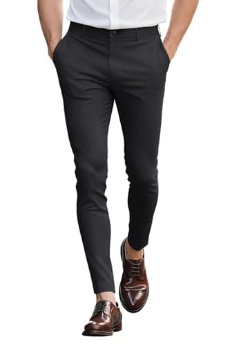 Image of GINGTTO Mens Dress Skinny Pants For Men Slim Fit Chinos Super Stretch Trousers Pants Black 30