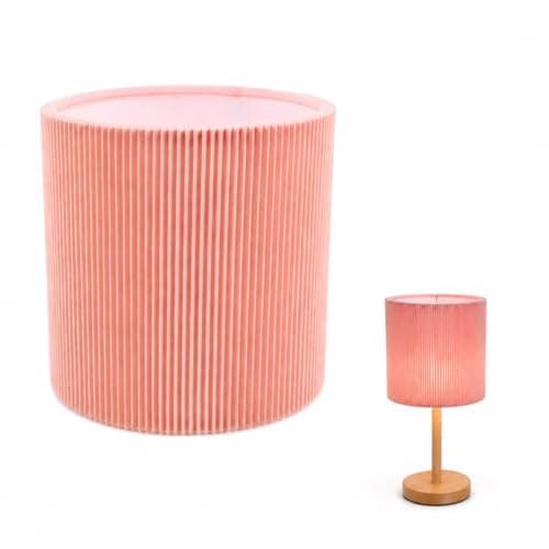 Image of SUPVOX Small Pink Fabric Lampshade: Drum Cylinder Replacement for Bedside Table, Lamp Pleated Cloth Shade Cover for Bedroom Living Room Decor Cozy Light Accessory