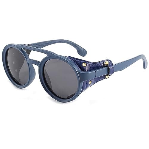 Image of SHEEN KELLY Gothic Motorcycle Sunglasses For Women Men Steampunk Vintage Round Sunglasses Wrap Retro Side Shield