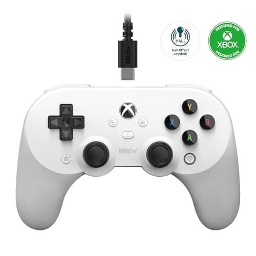 Image of 8Bitdo Pro 2 Wired Controller for Xbox, Hall Effect Joystick Update, 3.5mm Audio Jack, Compatible with Xbox Series X|S, Xbox One, Windows 10/11 - Officially Licensed (White)