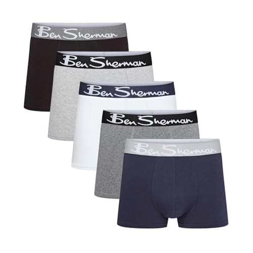 Image of Ben Sherman Mens Poderick 5 Pack Boxer Shorts Grey/Black/Navy/White M