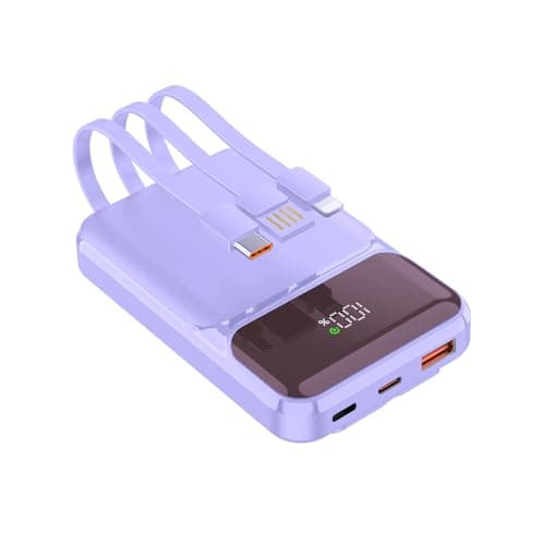 Image of Power Bank 10000mAh PD 22.5W QC 4.0 Quick Charge USB C Outputs with Built in Fast Charging Cables Portable Charger Battery Pack Compatible with iPhone Samsung Google Pixel LG (Purple)