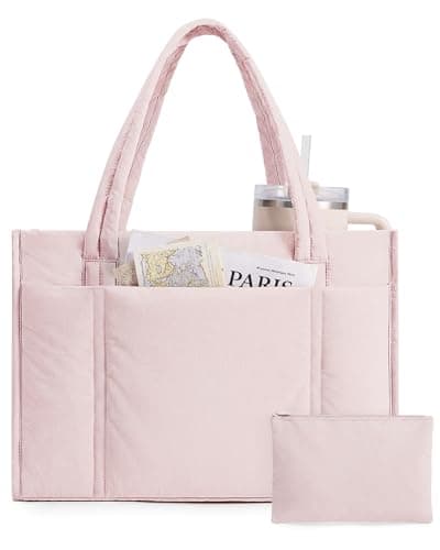Image of bagsmart Tote Bags for Women, Lightweight Puffer Shoulder Handbag with Zipper, 15.6 Inch Quilted Large Work Teacher Bag for Travel School Beach